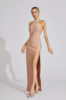 Eivor Pearl Halter Maxi Dress In Apricot