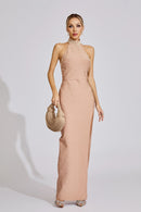 Eivor Pearl Halter Maxi Dress In Apricot