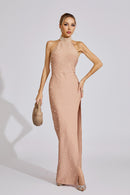 Eivor Pearl Halter Maxi Dress In Apricot