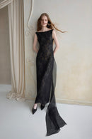 Brelvik Lace Backless Maxi Dress In Black