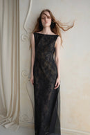 Brelvik Lace Backless Maxi Dress In Black