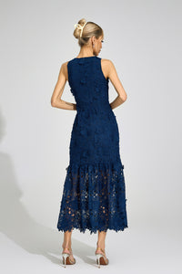 Gexila Blue Round Neck Maxi Dress