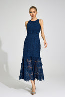 Gexila Blue Round Neck Maxi Dress