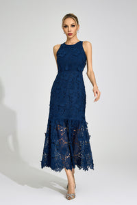 Gexila Blue Round Neck Maxi Dress
