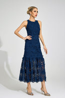 Gexila Blue Round Neck Maxi Dress