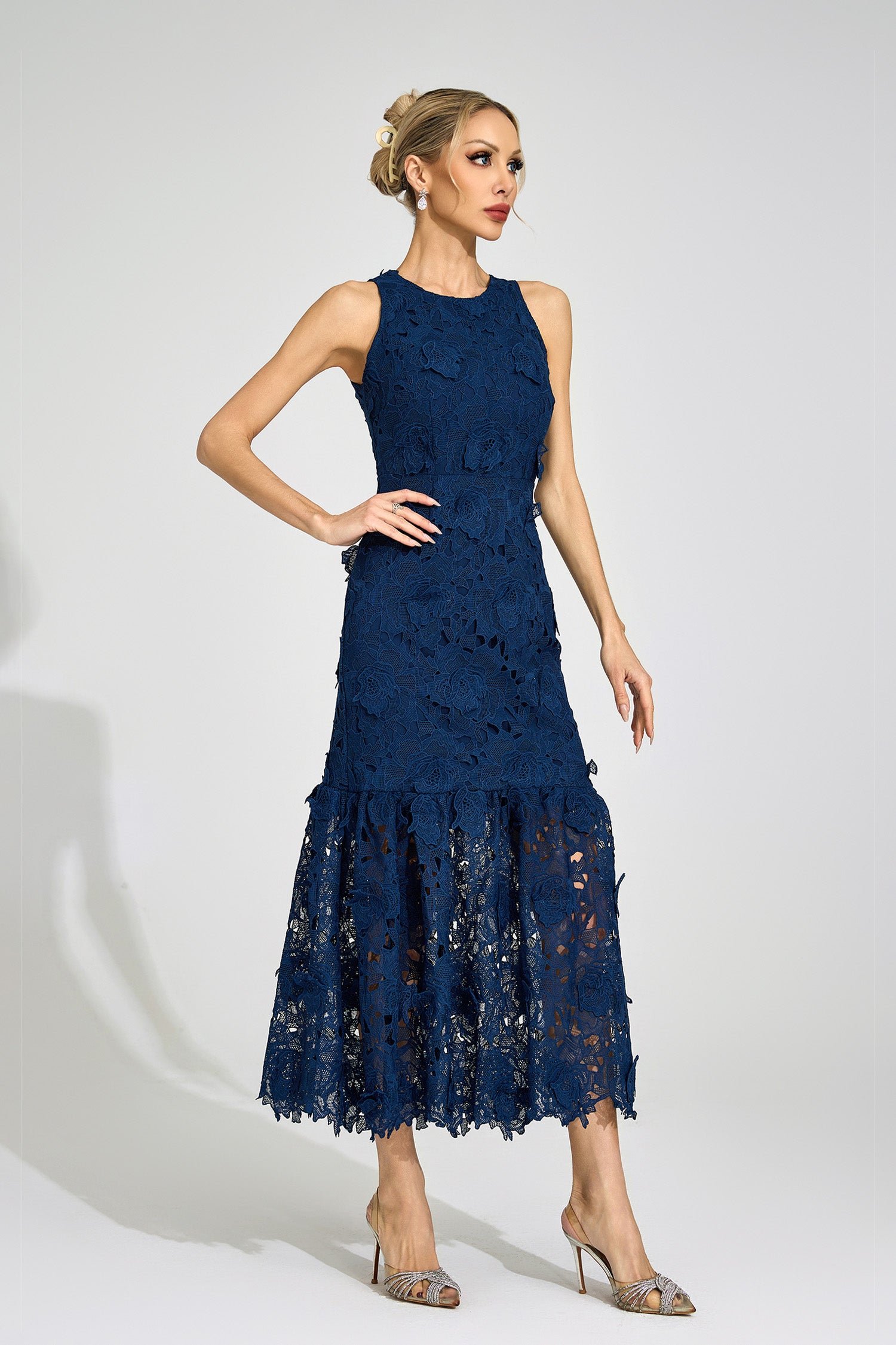 Gexila Blue Round Neck Maxi Dress
