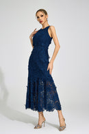 Gexila Blue Round Neck Maxi Dress