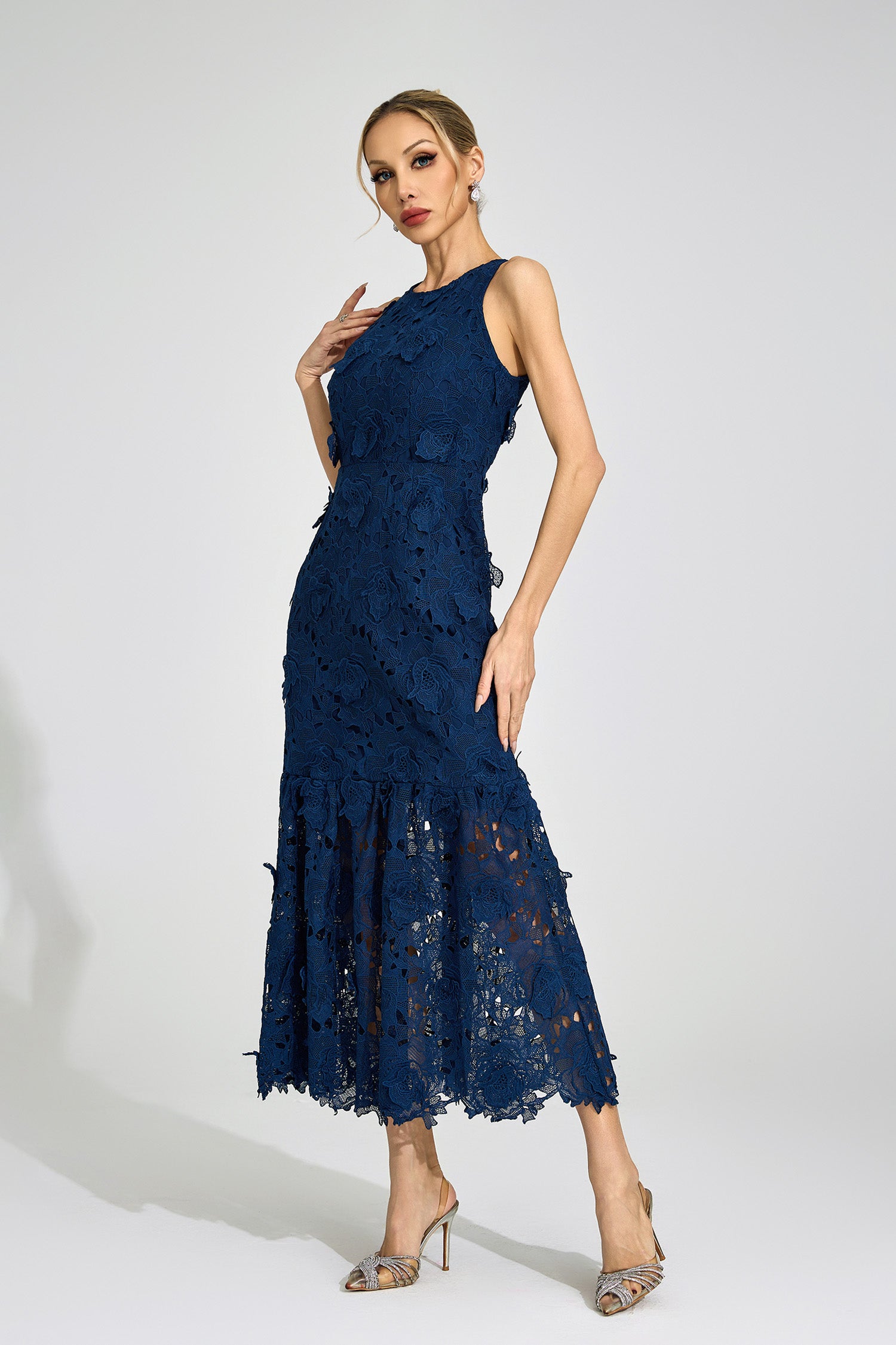 Gexila Blue Round Neck Maxi Dress