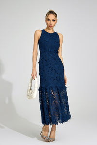Gexila Blue Round Neck Maxi Dress