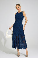 Gexila Blue Round Neck Maxi Dress