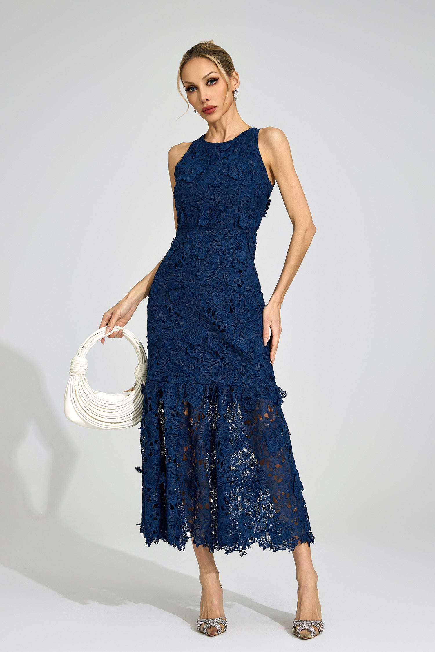 Gexila Blue Round Neck Maxi Dress