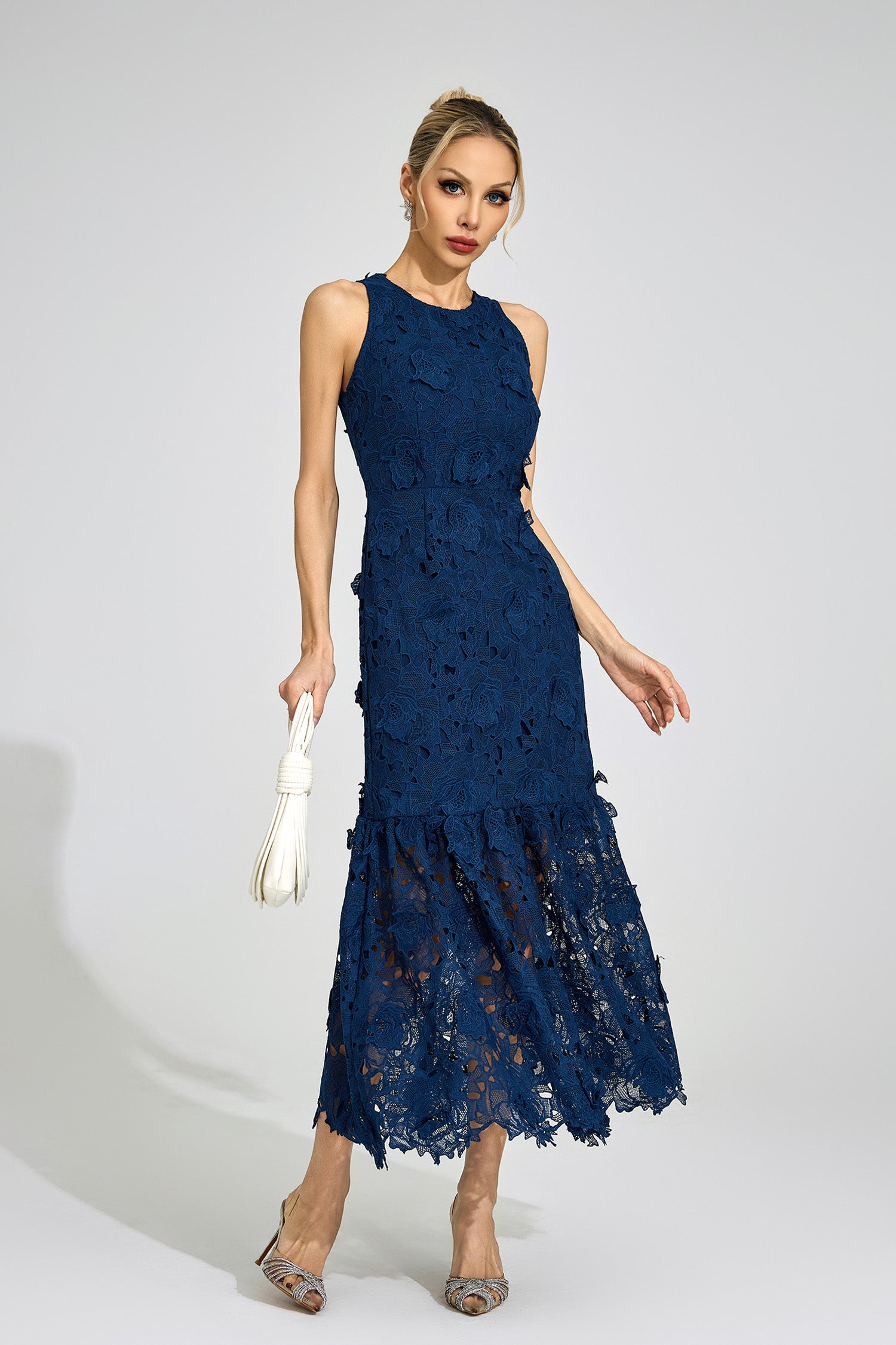 Gexila Blue Round Neck Maxi Dress