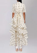 Elizette V Neck Dot Ruffle Maxi Dress