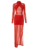 Ndoki Draped Split Mesh Maxi Dress In Red