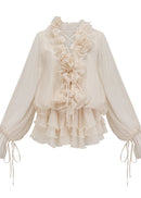 Capriana Floral-Appliqué Tiered Mini Dress In Neutrals