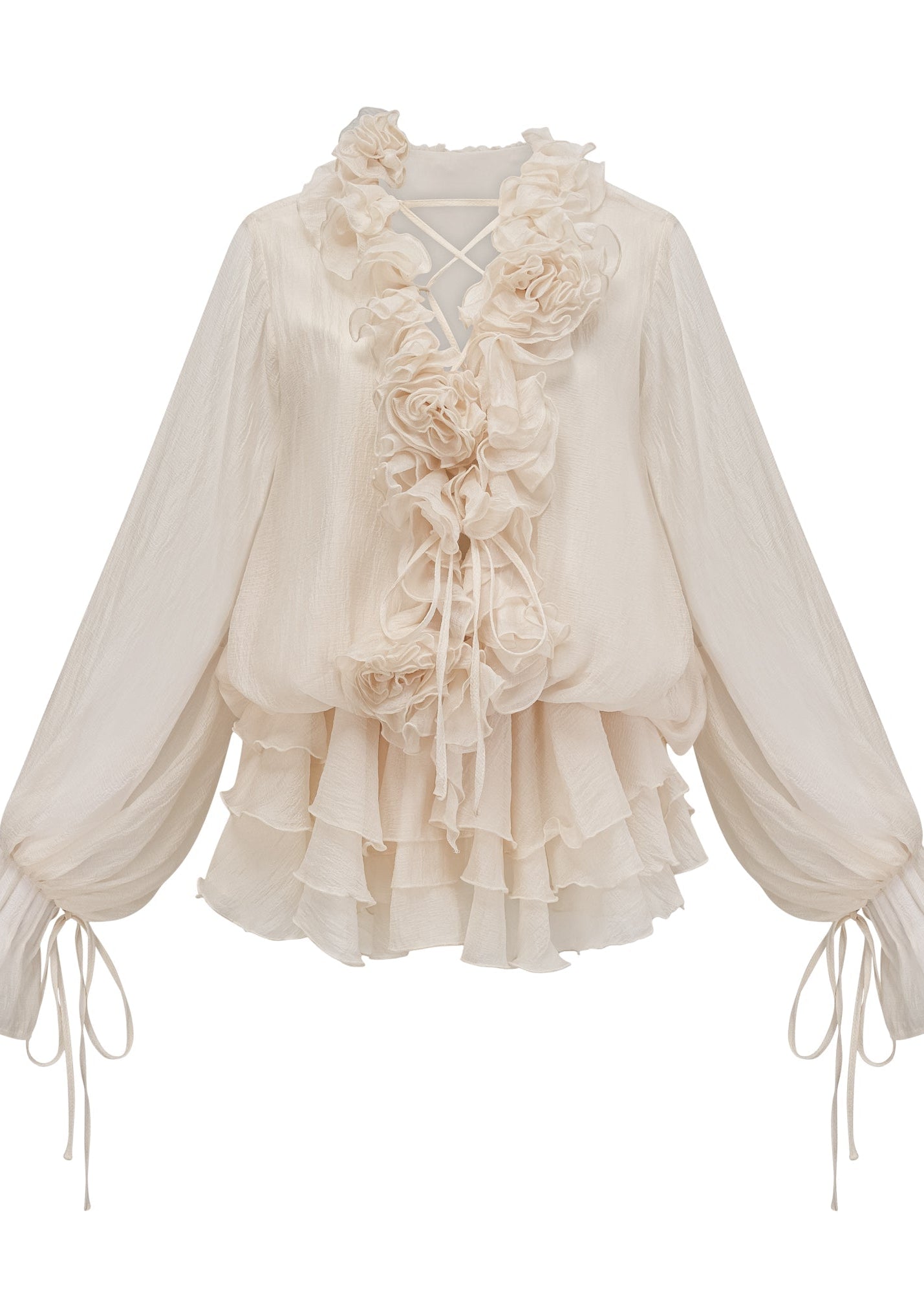 Capriana Floral-Appliqué Tiered Mini Dress In Neutrals