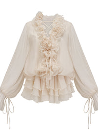 Capriana Floral-Appliqué Tiered Mini Dress In Neutrals