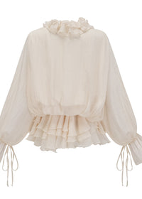 Capriana Floral-Appliqué Tiered Mini Dress In Neutrals