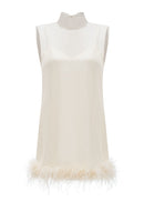 Anastasia White Feather Trim Mini Dress