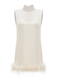 Anastasia White Feather Trim Mini Dress