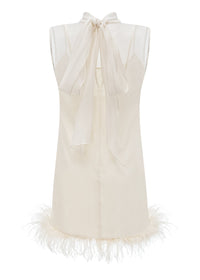 Anastasia White Feather Trim Mini Dress