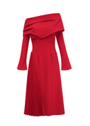 Zephyrine Red Pleated Maxi Dress with High Slit