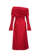 Zephyrine Red Pleated Maxi Dress with High Slit