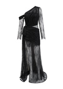 Odette Black One-Shoulder Cutout Maxi Dress