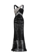 Drexen Black Crossover Crystal-Embellished Maxi Dress