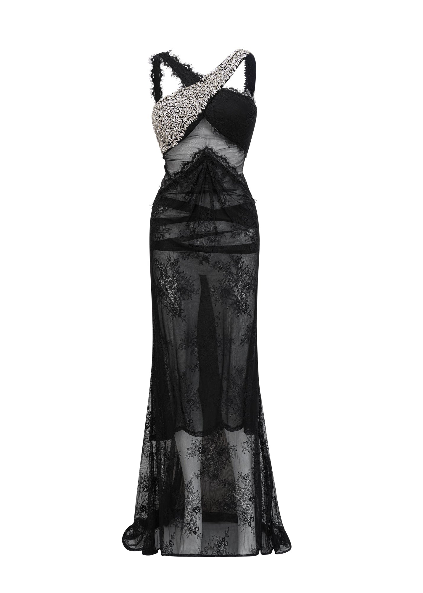Drexen Black Crossover Crystal-Embellished Maxi Dress