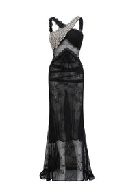 Drexen Black Crossover Crystal-Embellished Maxi Dress