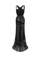 Drexen Black Crossover Crystal-Embellished Maxi Dress