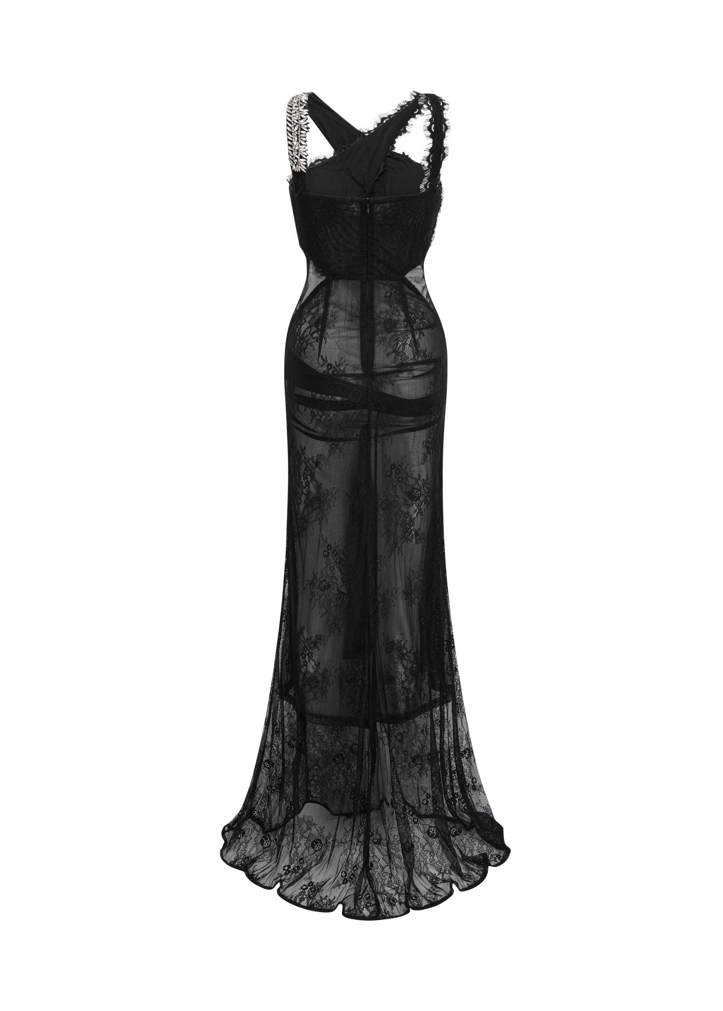 Drexen Black Crossover Crystal-Embellished Maxi Dress