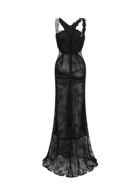Drexen Black Crossover Crystal-Embellished Maxi Dress