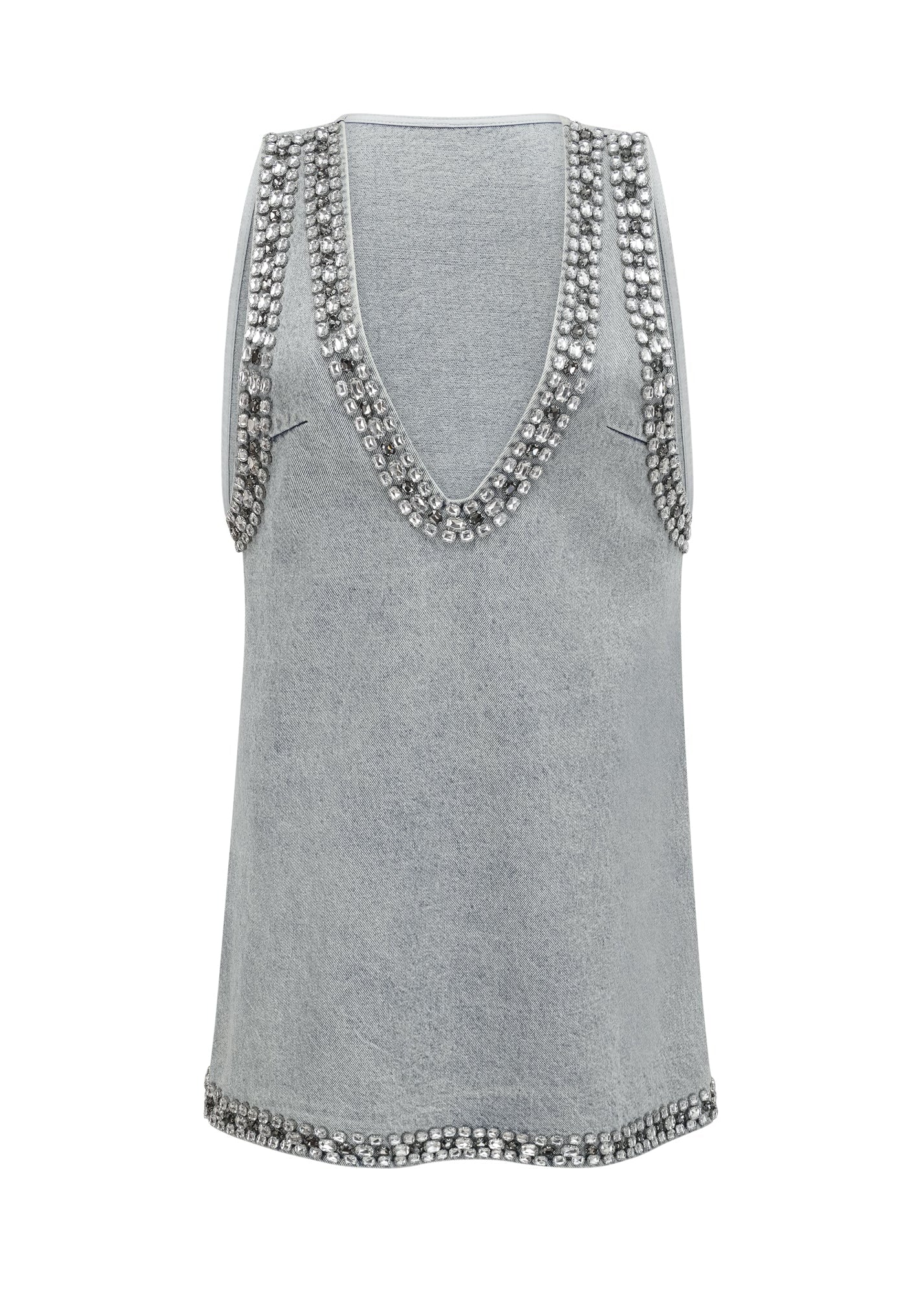 Marlene Blue Crystal Sleeveless Denim Mini Dress