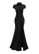 Aaphne Black Keyhole Maxi Dress With High Thigh Slit