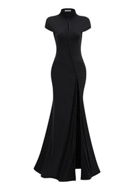 Aaphne Black Keyhole Maxi Dress With High Thigh Slit