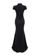 Aaphne Black Keyhole Maxi Dress With High Thigh Slit