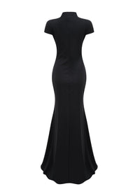 Aaphne Black Keyhole Maxi Dress With High Thigh Slit