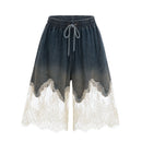 Laure Lace-Detail Denim Top & Shorts Matching Set