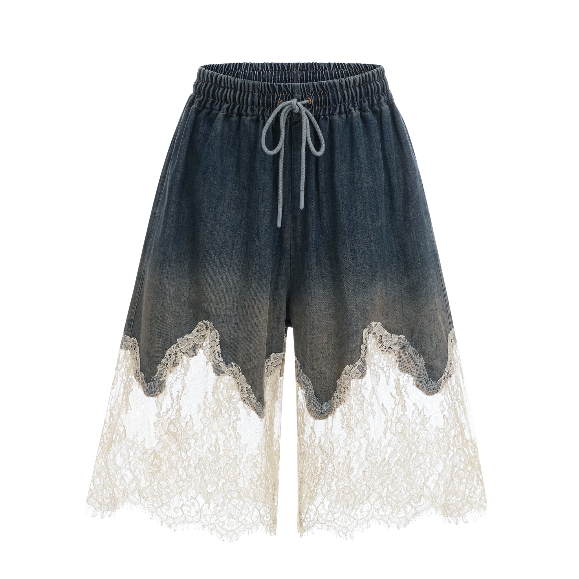 Laure Lace-Detail Denim Top & Shorts Matching Set