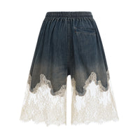 Laure Lace-Detail Denim Top & Shorts Matching Set