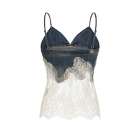 Laure Lace-Detail Denim Top & Shorts Matching Set