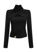 Solene Black Ruched Stretch-Jersey Top