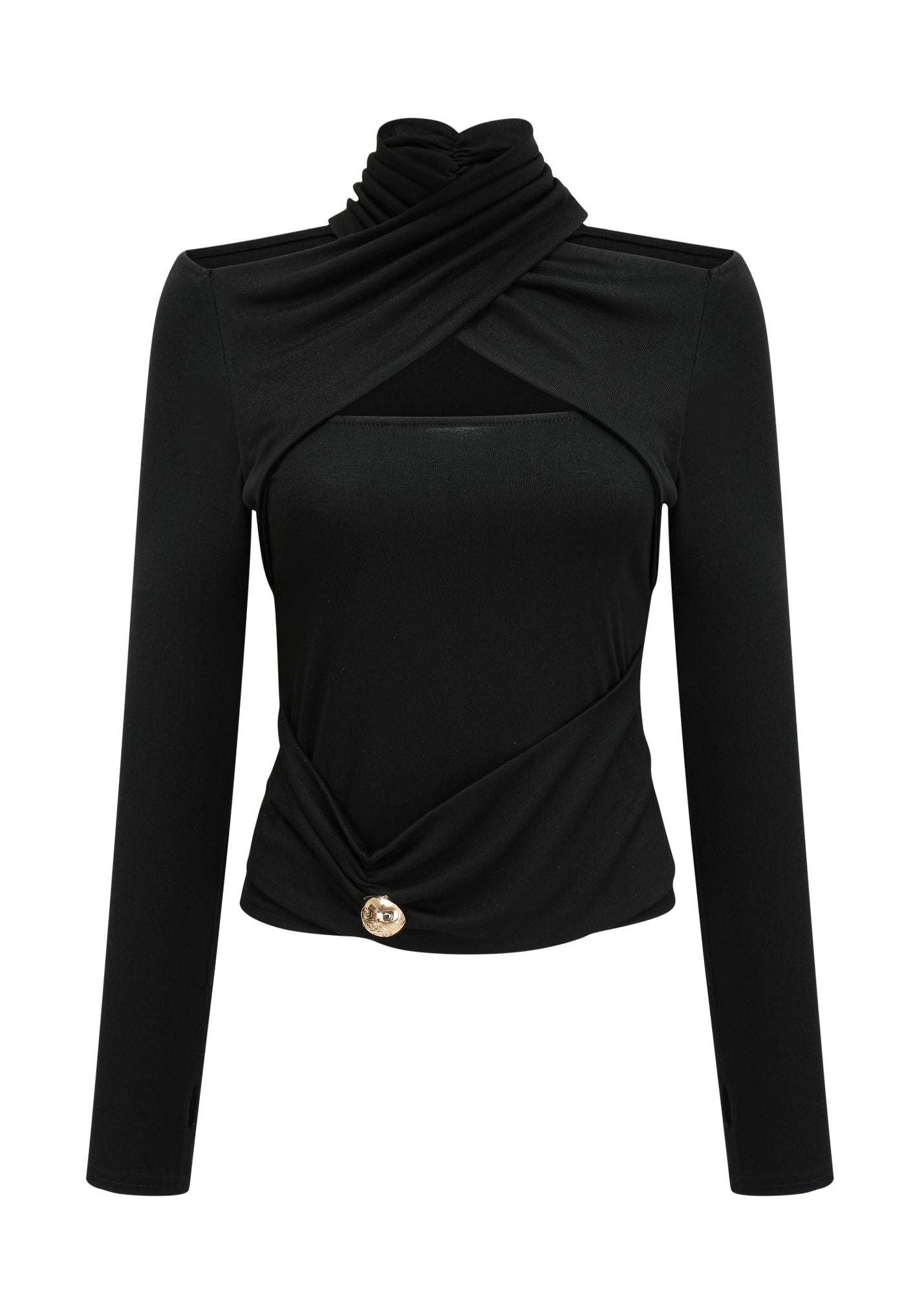 Solene Black Ruched Stretch-Jersey Top