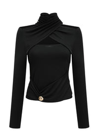 Solene Black Ruched Stretch-Jersey Top