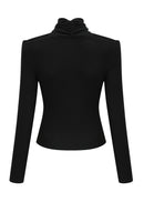 Solene Black Ruched Stretch-Jersey Top