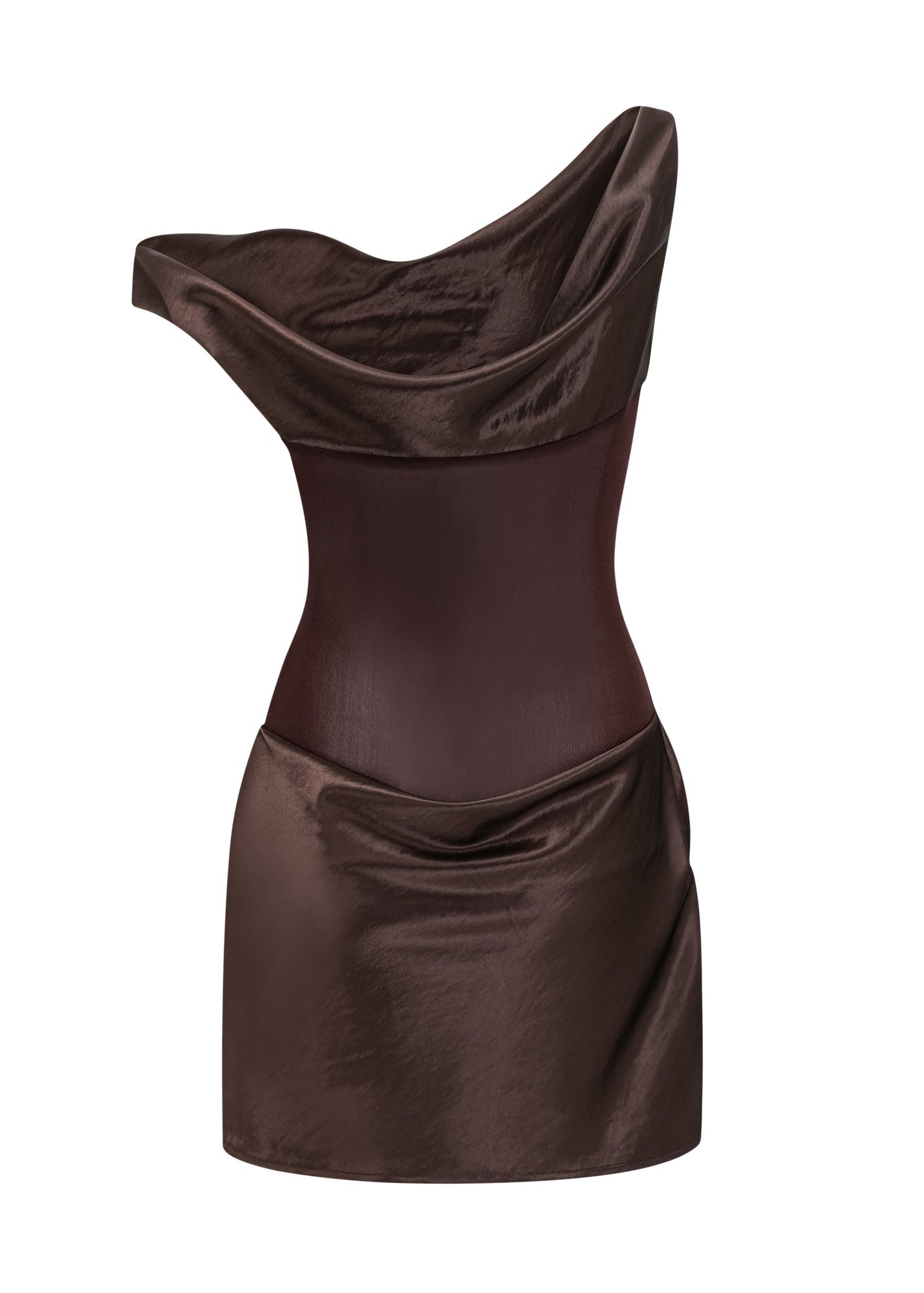 Mireille Brown One Shoulder Satin Mini Dress