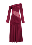 Ariane Burgundy One Shoulder Gathered Maxi Dress