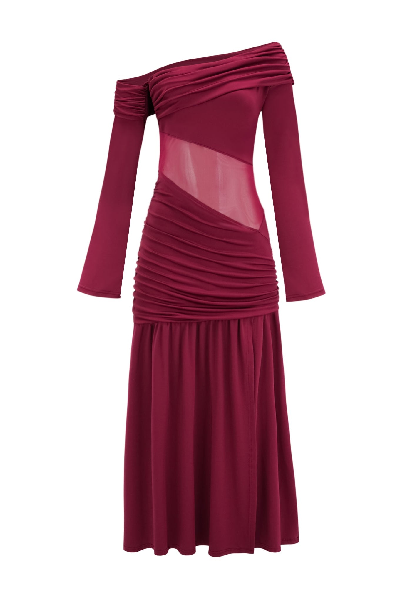Ariane Burgundy One Shoulder Gathered Maxi Dress